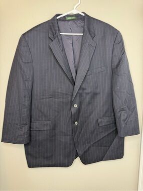 Lauren Ralph Lauren Men's 2-Button Wool Blazer Jacket Navy Blue Pinstriped 50R